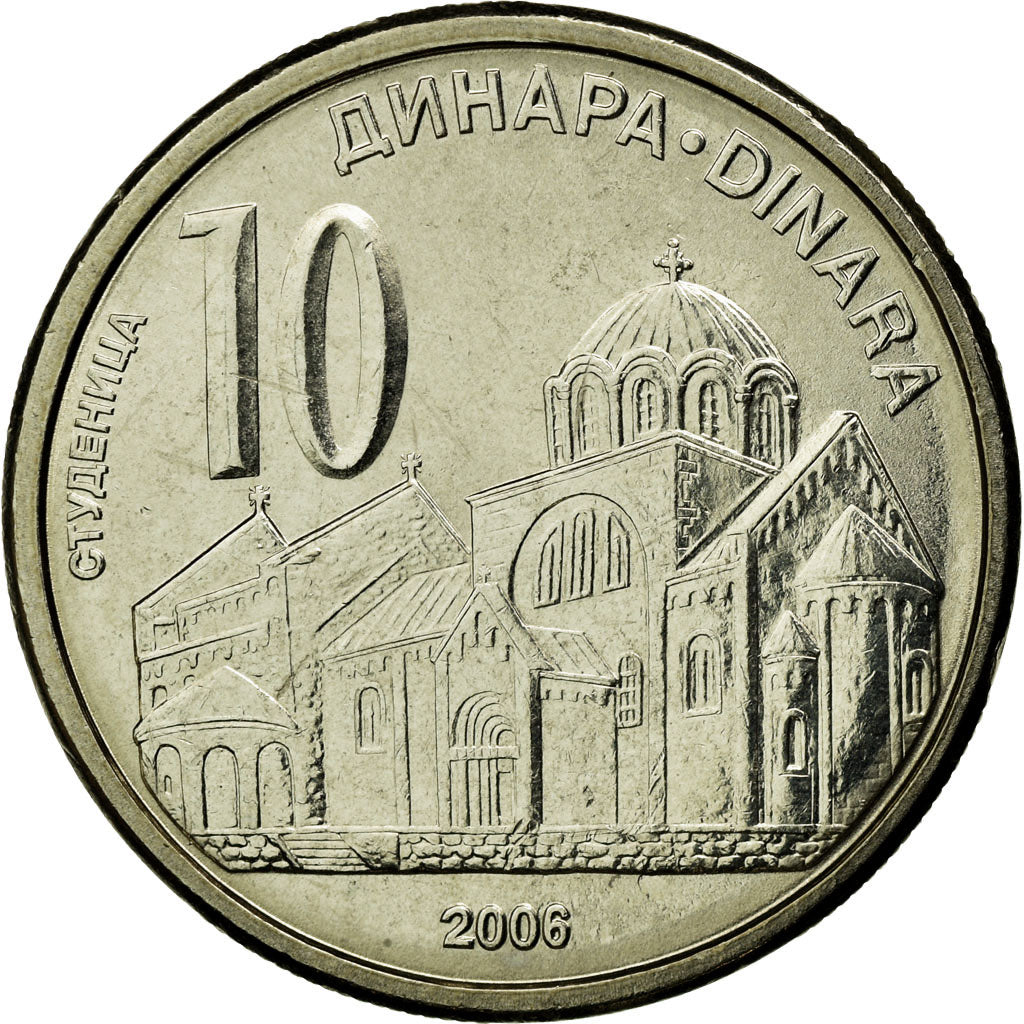 Coin, Serbia, 10 Dinara, 2006, AU(55-58), Copper-Nickel-Zinc, KM:41