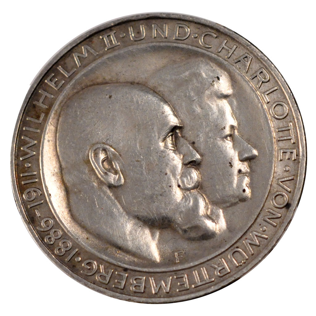 Stati tedeschi, WURTTEMBERG, Wilhelm II, 3 Mark, 1911, Freudenstadt, BB+, Arg...