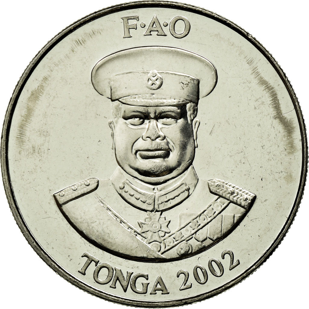 Coin, Tonga, King Taufa'ahau Tupou IV, 20 Seniti, 2002, MS(63), Nickel plated