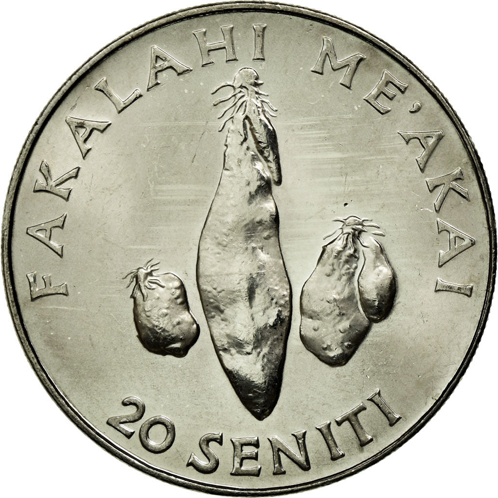 Coin, Tonga, King Taufa'ahau Tupou IV, 20 Seniti, 2002, MS(63), Nickel plated