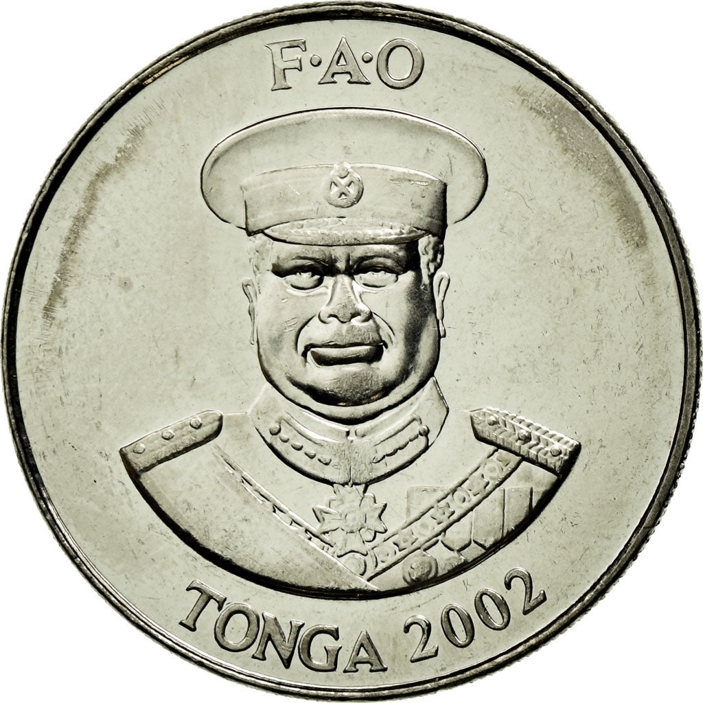 Coin, Tonga, King Taufa'ahau Tupou IV, 20 Seniti, 2002, MS(63), Nickel plated