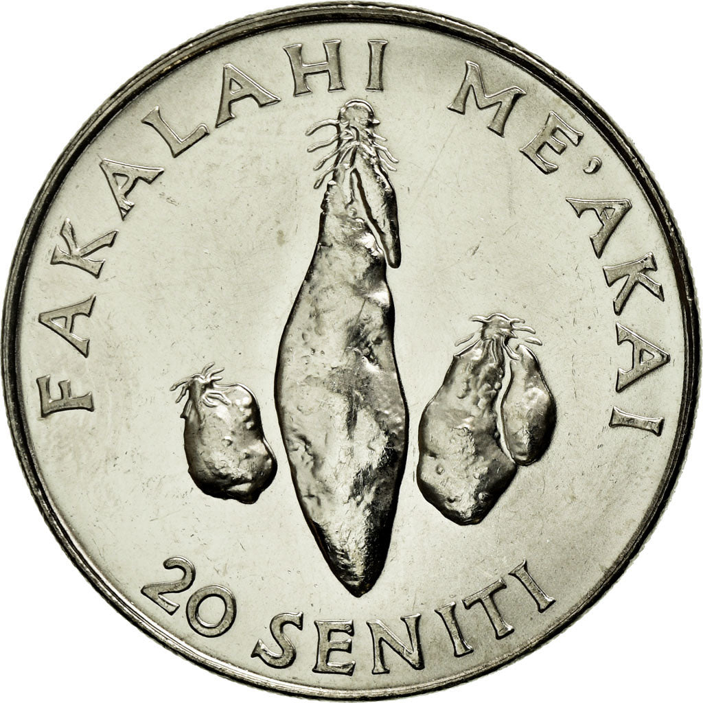 Coin, Tonga, King Taufa'ahau Tupou IV, 20 Seniti, 2002, MS(63), Nickel plated