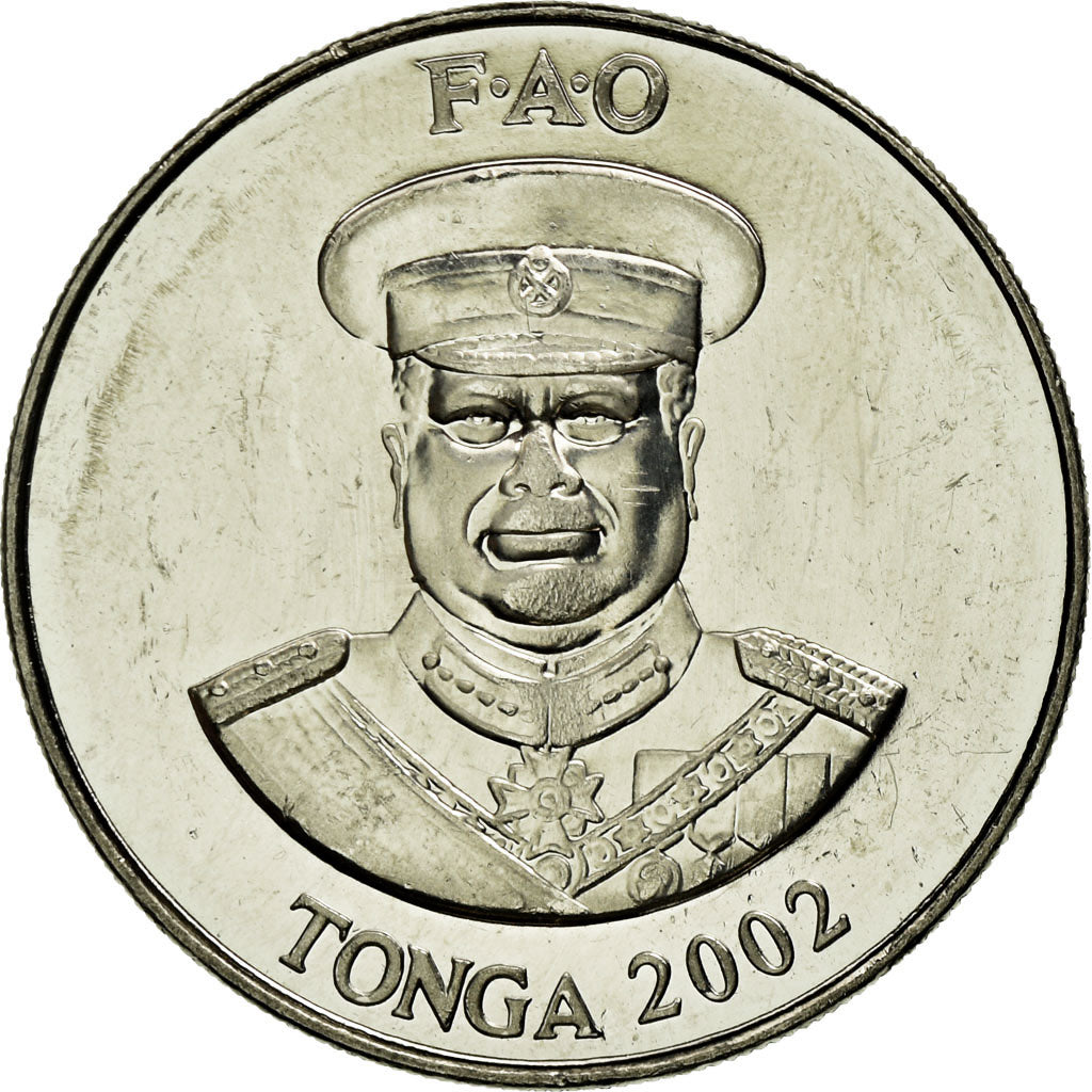 Coin, Tonga, King Taufa'ahau Tupou IV, 20 Seniti, 2002, MS(63), Nickel plated