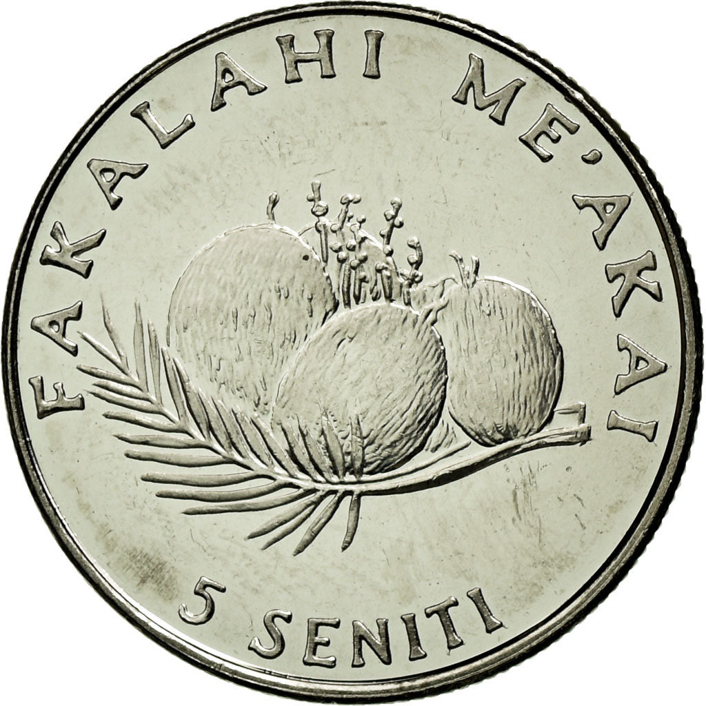 Coin, Tonga, King Taufa'ahau Tupou IV, 5 Seniti, 2005, MS(63), Nickel plated