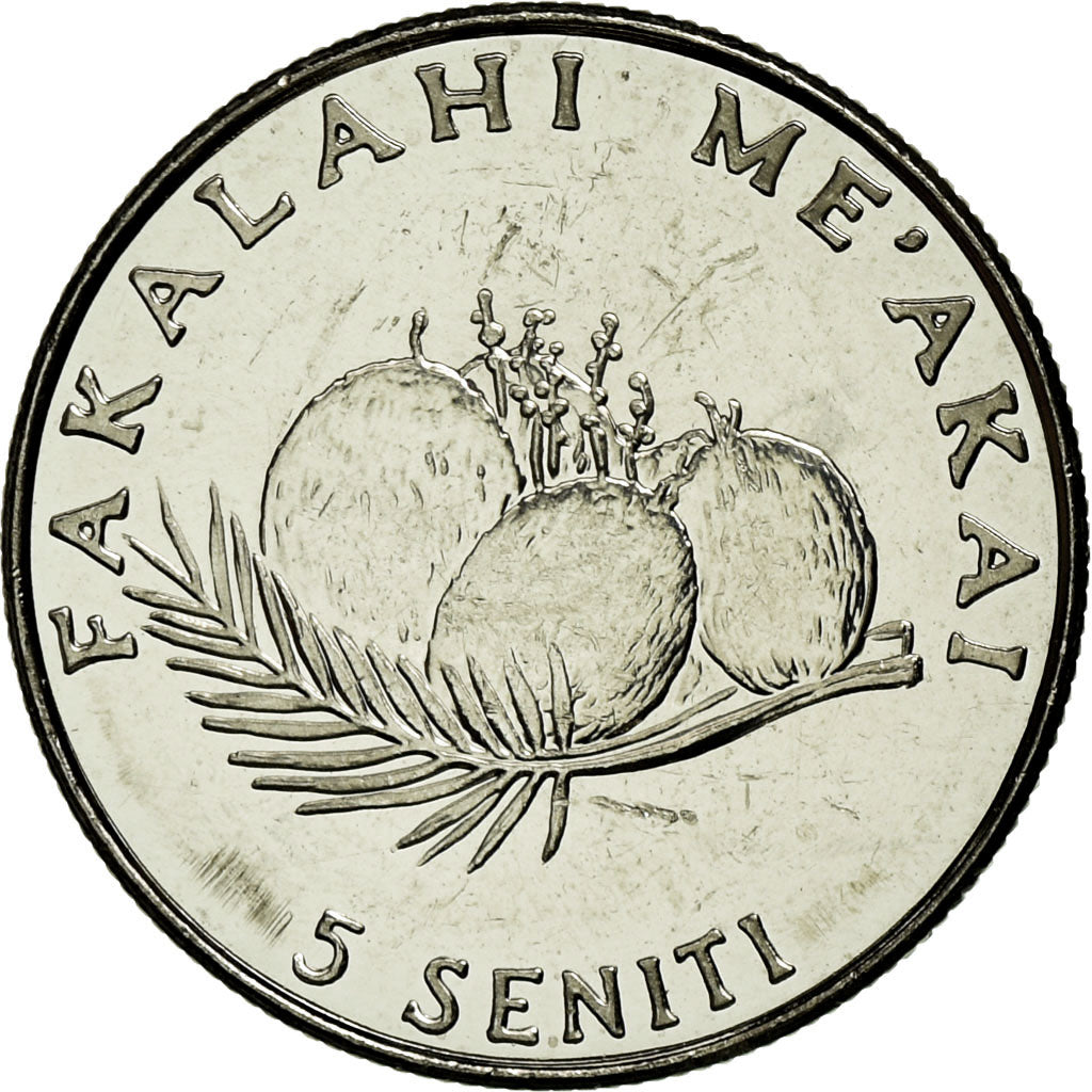 Coin, Tonga, King Taufa'ahau Tupou IV, 5 Seniti, 2005, MS(63), Nickel plated