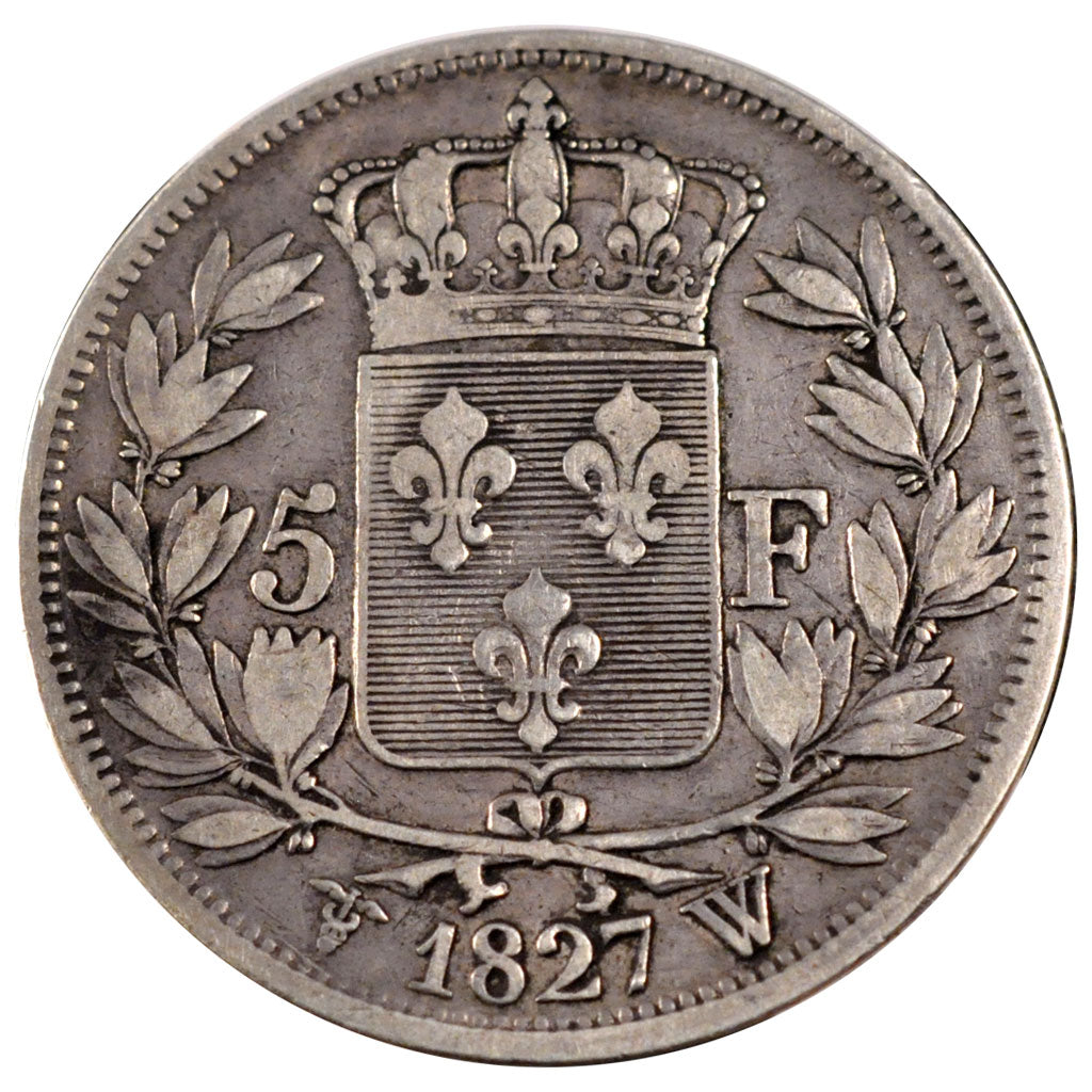 FRANCE, Charles X, 5 Francs, 1827, Lille, KM #728.13, VF(30-35), Silver,...