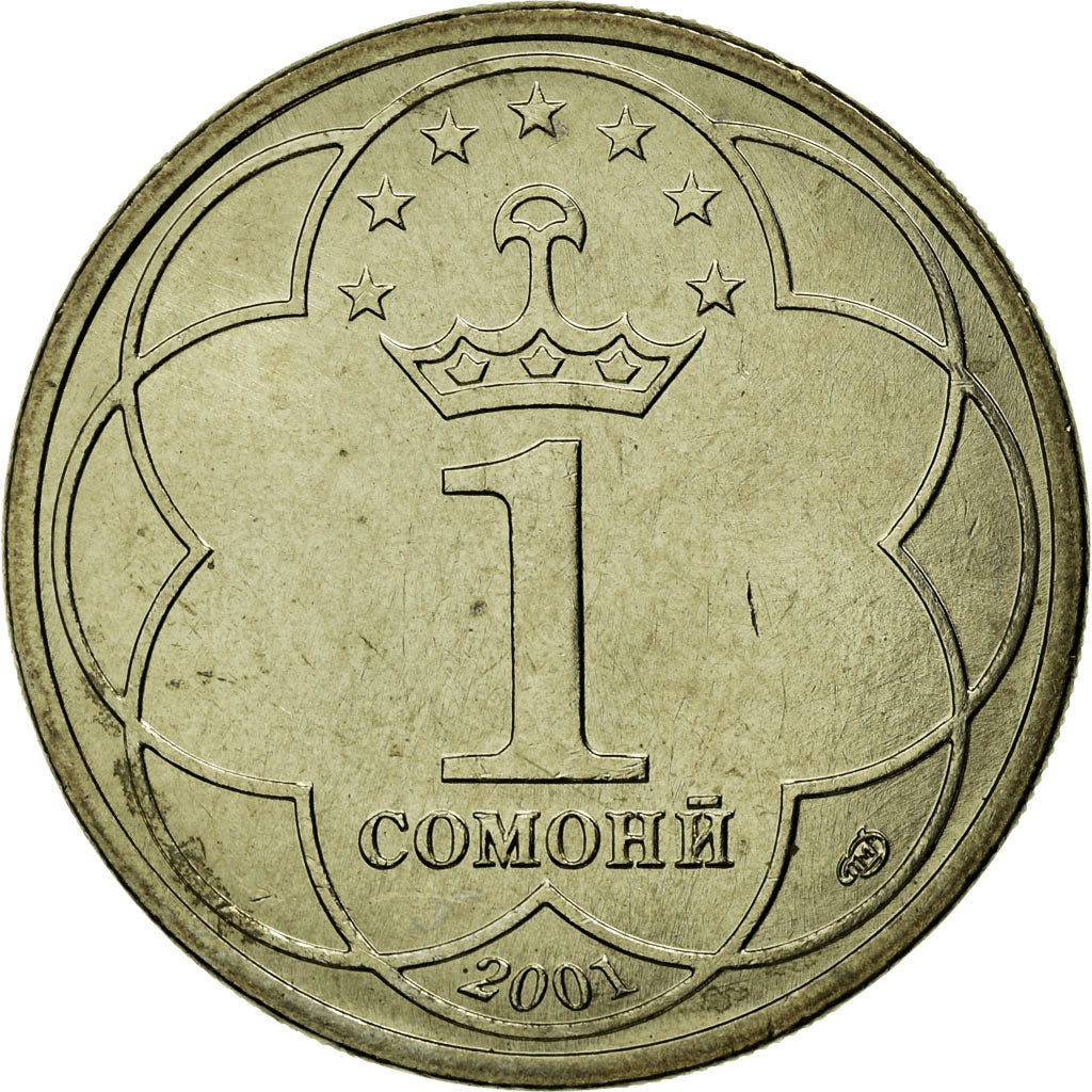 Moneta, Tagikistan, Somoni, 2001, St. Petersburg, BB, Rame-nichel-zinco, KM:7