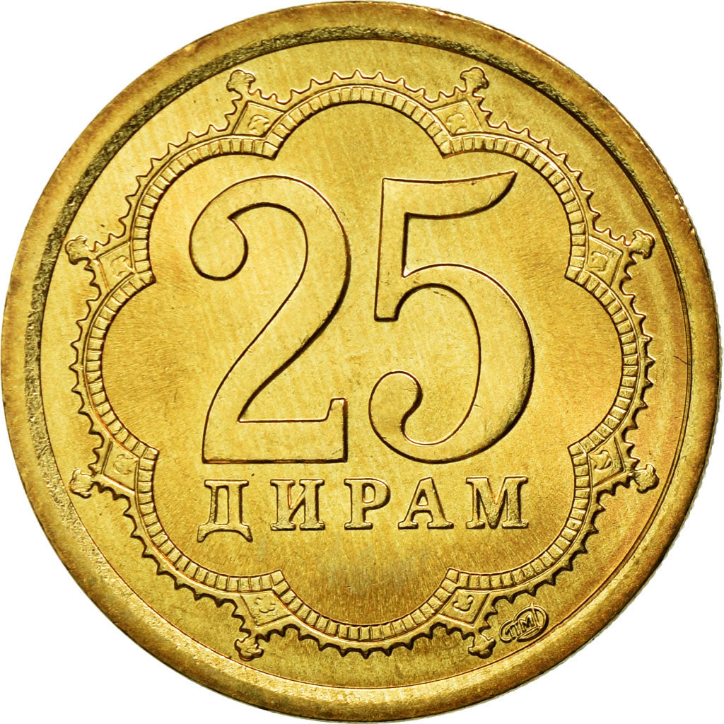 Coin, Tajikistan, 25 Drams, 2006, St. Petersburg, MS(63), Brass, KM:5.2