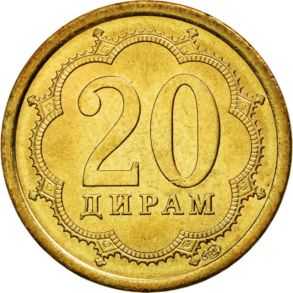 Munten, Tajikistan, 20 Drams, 2006, St. Petersburg, PR, Brass Clad Steel, KM:4.2