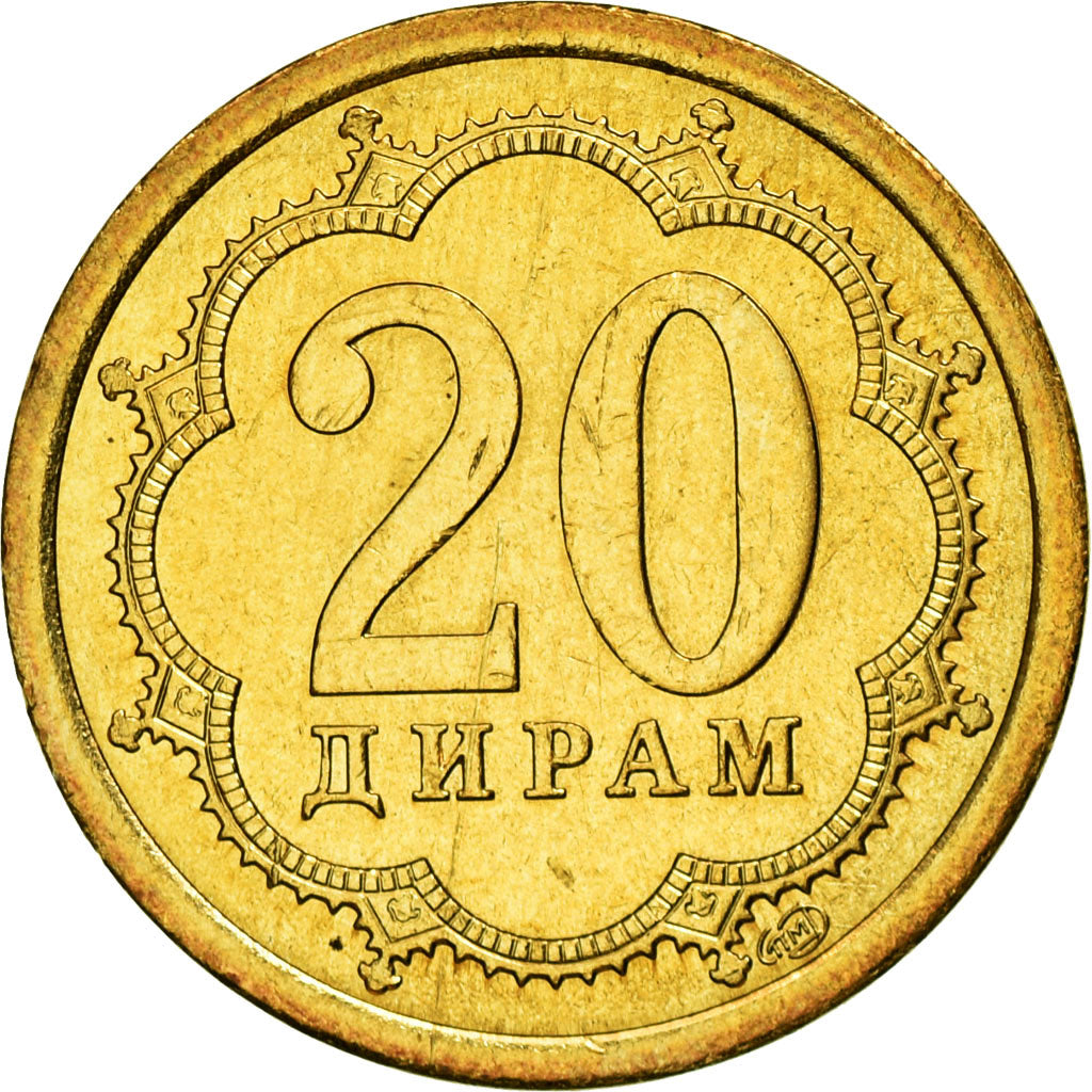 Monnaie, Tajikistan, 20 Drams, 2006, St. Petersburg, SUP, Brass Clad Steel