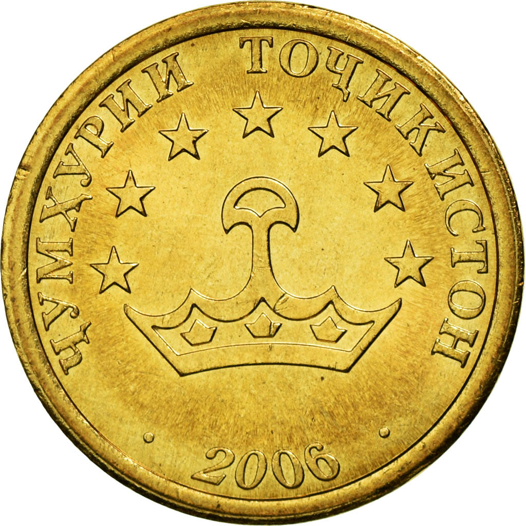 Coin, Tajikistan, 10 Drams, 2006, St. Petersburg, AU(55-58), Brass Clad Steel