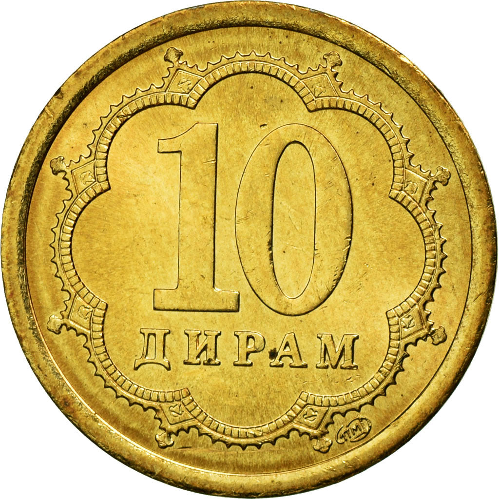 Coin, Tajikistan, 10 Drams, 2006, St. Petersburg, AU(55-58), Brass Clad Steel