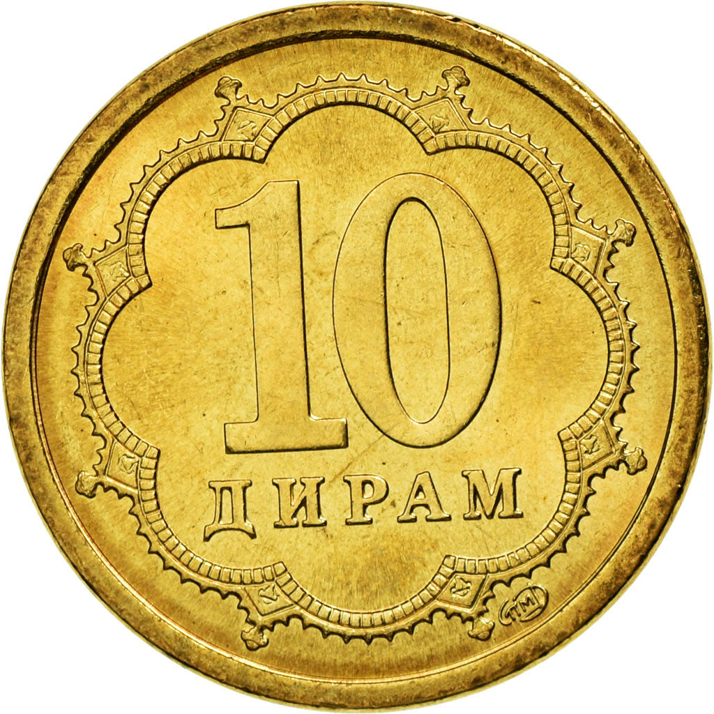 Moneta, Tadżykistan, 10 Drams, 2006, St. Petersburg, AU(55-58), Mosiądz