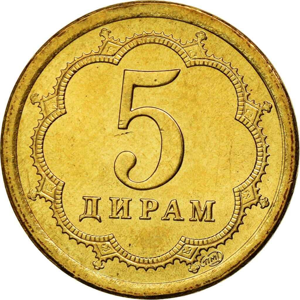 Monnaie, Tajikistan, 5 Drams, 2006, St. Petersburg, TTB, Brass Clad Steel