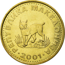 Coin, Macedonia, European lynx, 5 Denari, 2001, MS(63), Brass, KM:4