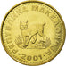 Coin, Macedonia, European lynx, 5 Denari, 2001, MS(63), Brass, KM:4
