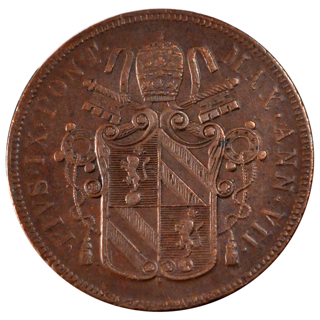 ITALIAN STATES, 5 Baiocchi, 1852, Roma, KM #1356, AU(50-53), Copper, 41.68