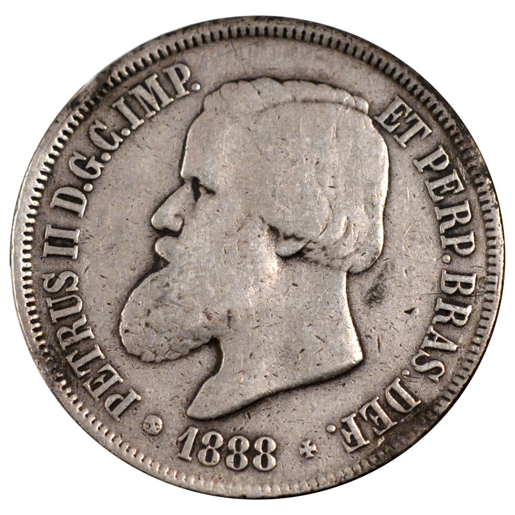 BRAZIL, 2000 Reis, 1888, KM #485, VF(20-25), Silver, 25.46