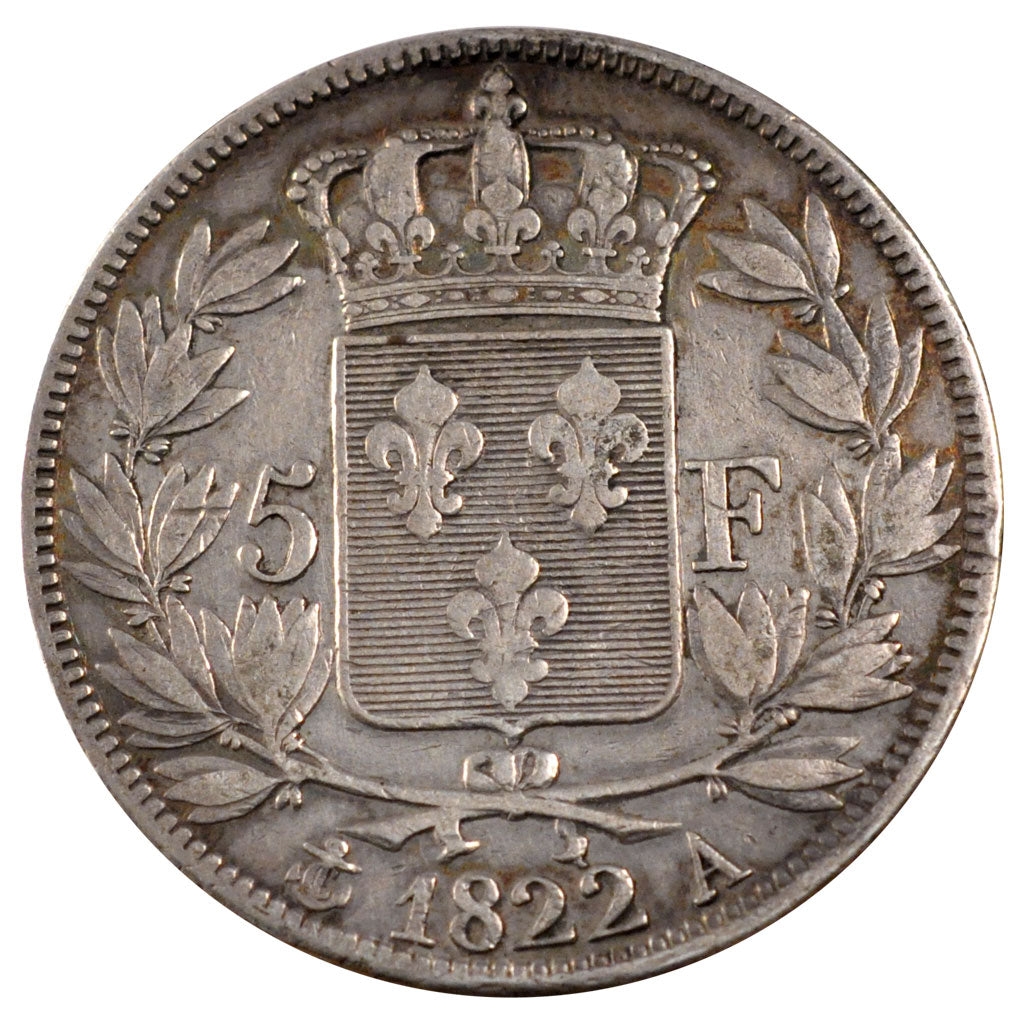 FRANCE, Louis XVIII, 5 Francs, 1822, Paris, KM #711.1, VF(30-35), Silver,...