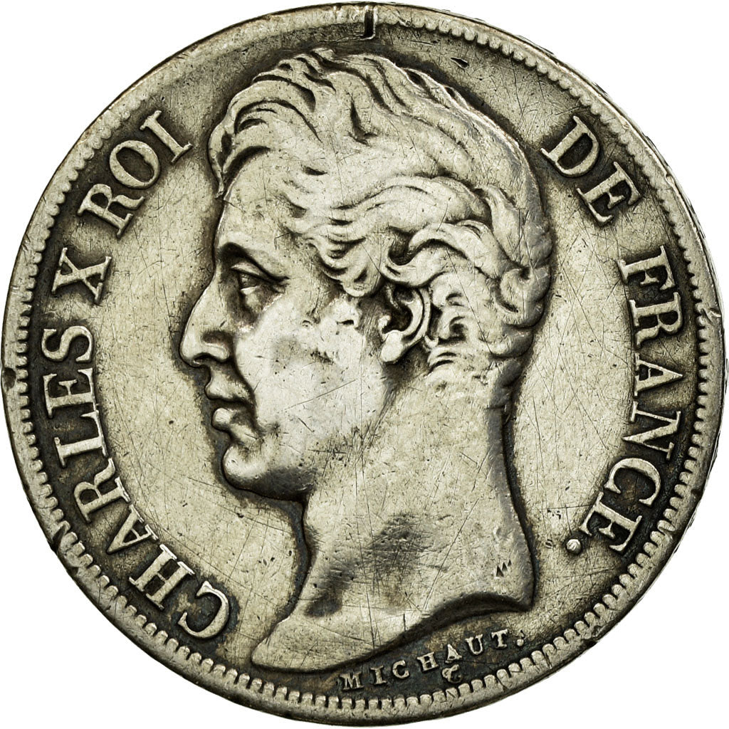 Moneta, Francia, Charles X, 2 Francs, 1827, Paris, MB+, Argento, KM:725.1
