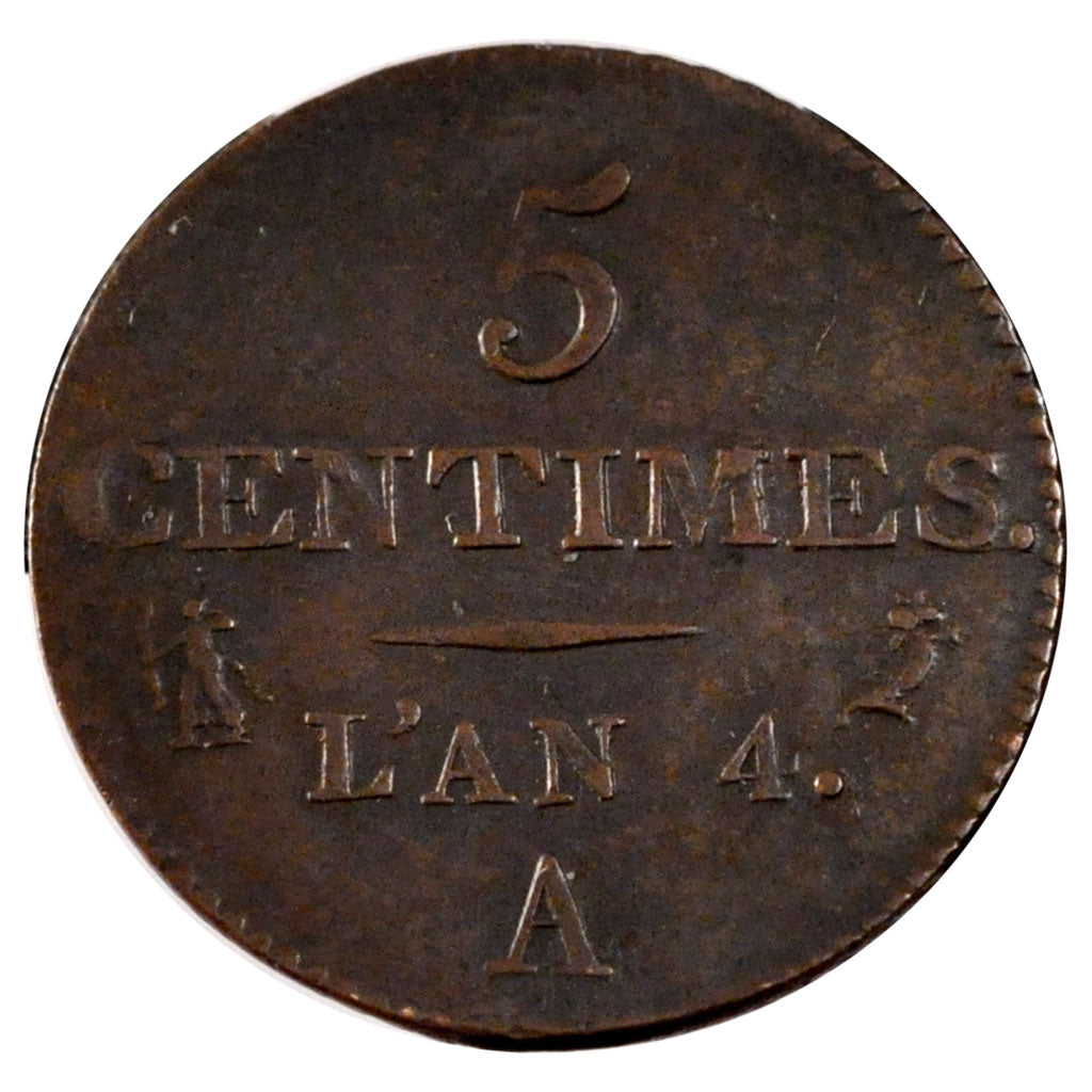 FRANCE, 5 Centimes, 1795, Paris, EF(40-45), Copper, Gadoury #124, 4.53