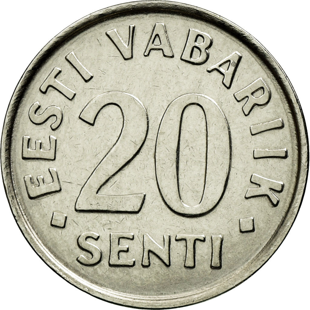 Moneta, Estonia, 20 Senti, 2004, no mint, SPL, Acciaio placcato nichel, KM:23a