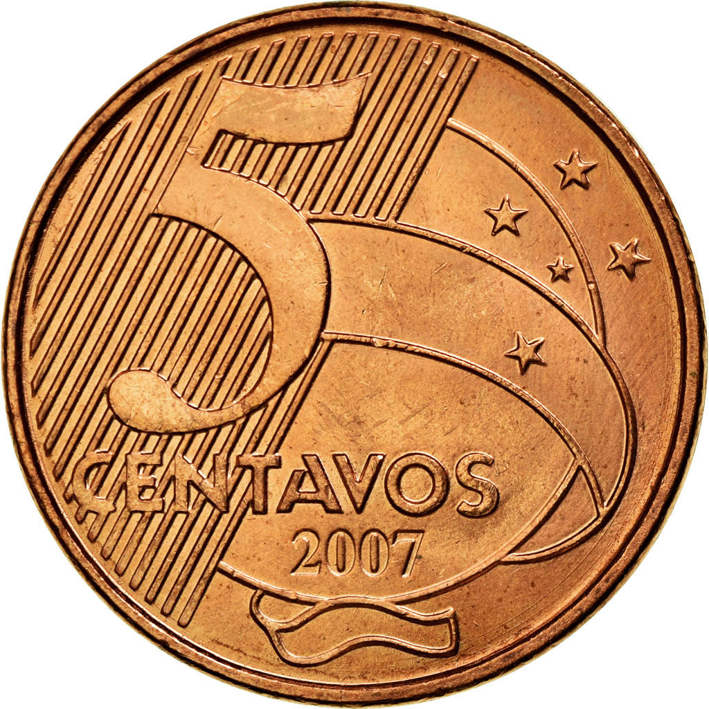Coin, Brazil, 5 Centavos, 2007, AU(55-58), Copper Plated Steel, KM:648