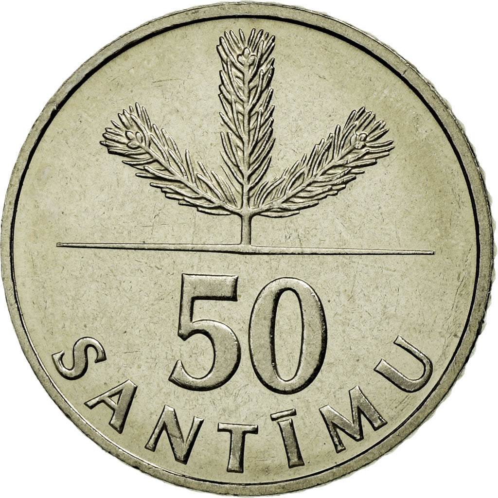 Moneda, Letonia, 50 Santimu, 1992, MBC, Cobre - níquel, KM:13
