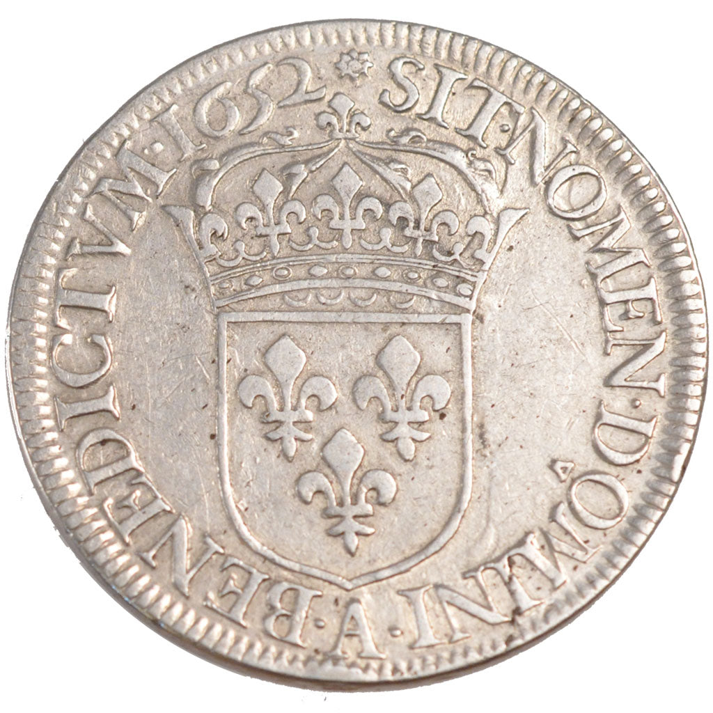 FRANCE, Écu à la mèche longue, ECU, 1652, Paris, KM #155.1, VF(30-35), Silver, G