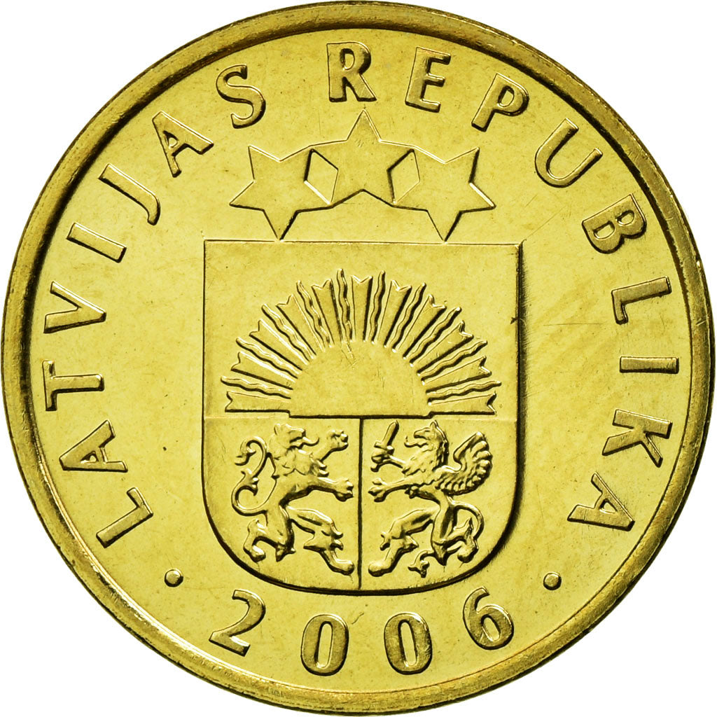 Coin, Latvia, 5 Santimi, 2006, AU(55-58), Nickel-brass, KM:16