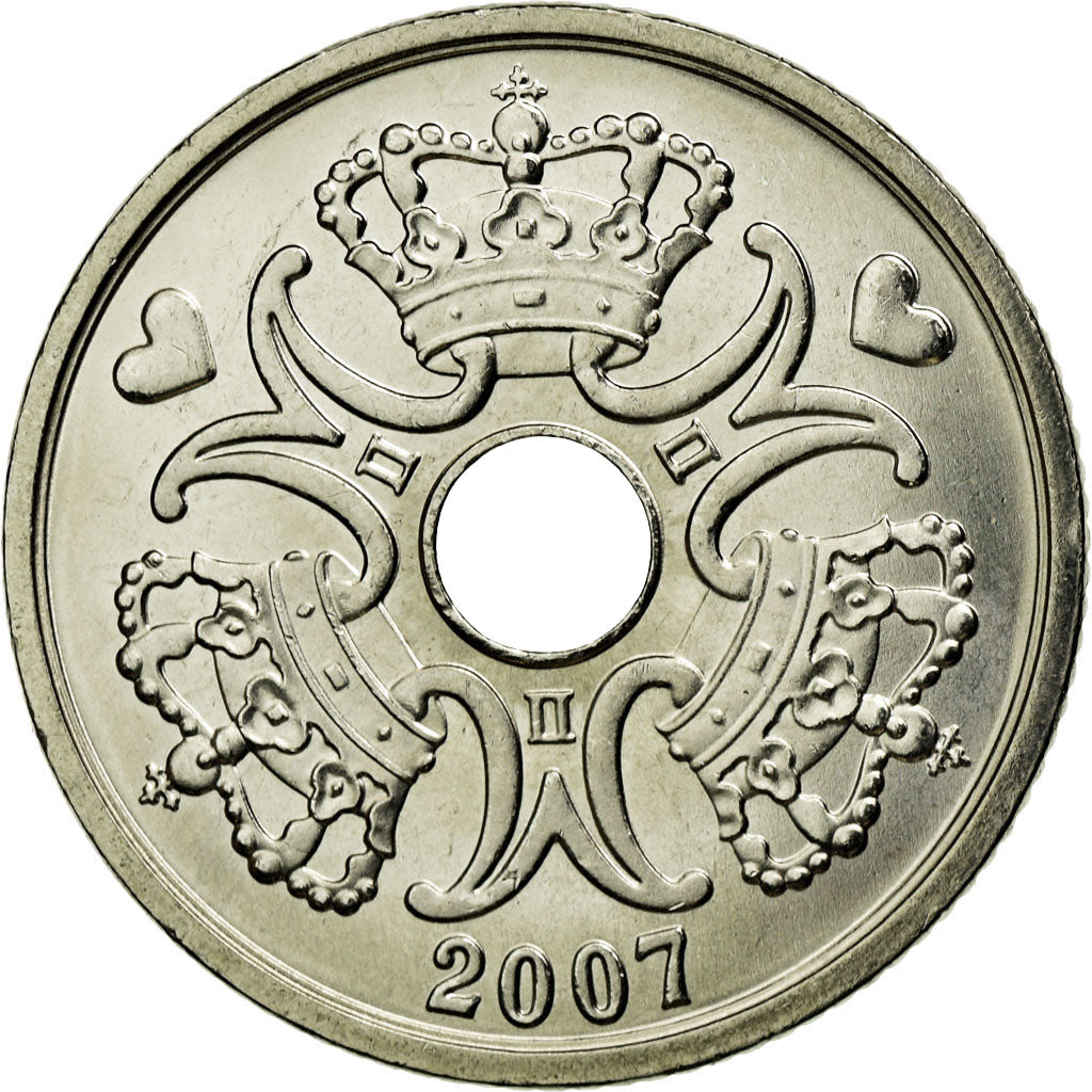 Coin, Denmark, Margrethe II, 5 Kroner, 2007, Brondby, MS(63), Copper-nickel