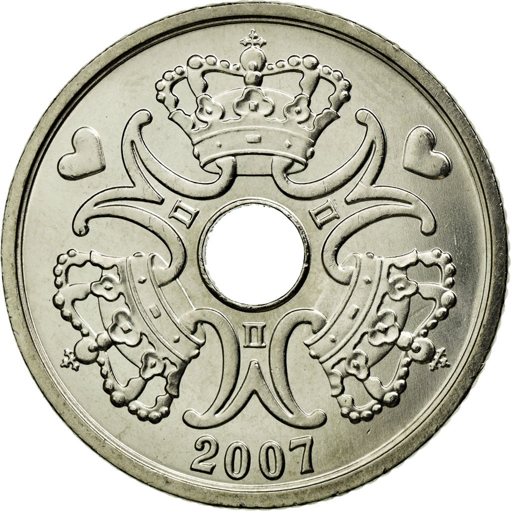 Coin, Denmark, Margrethe II, 5 Kroner, 2007, Brondby, MS(63), Copper-nickel