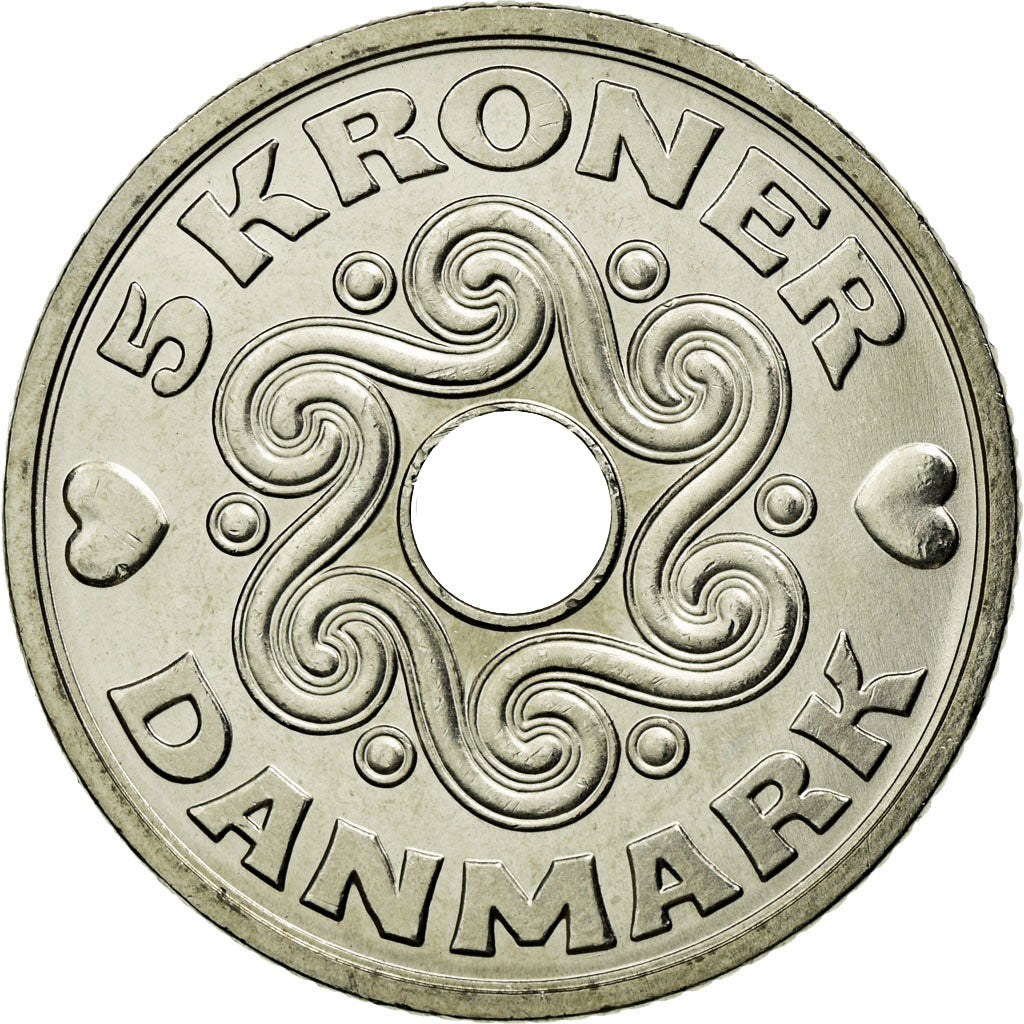 Coin, Denmark, Margrethe II, 5 Kroner, 2007, Brondby, MS(63), Copper-nickel