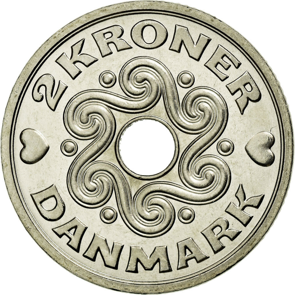 Moeda, Dinamarca, Margrethe II, 2 Kroner, 2007, Brondby, MS(63), Cobre-níquel