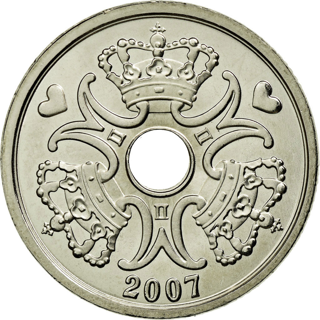 Coin, Denmark, Margrethe II, 2 Kroner, 2007, Brondby, MS(63), Copper-nickel