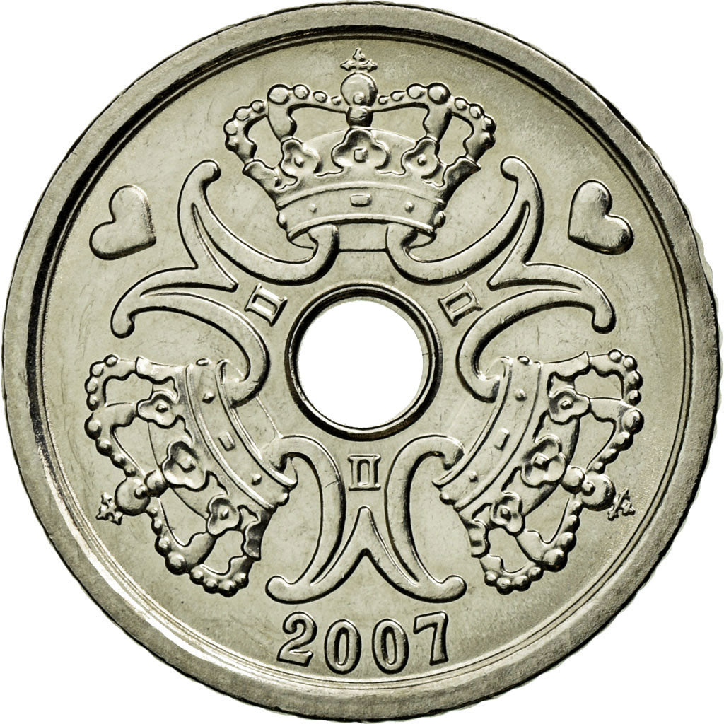 Coin, Denmark, Margrethe II, Krone, 2007, Brondby, MS(63), Copper-nickel