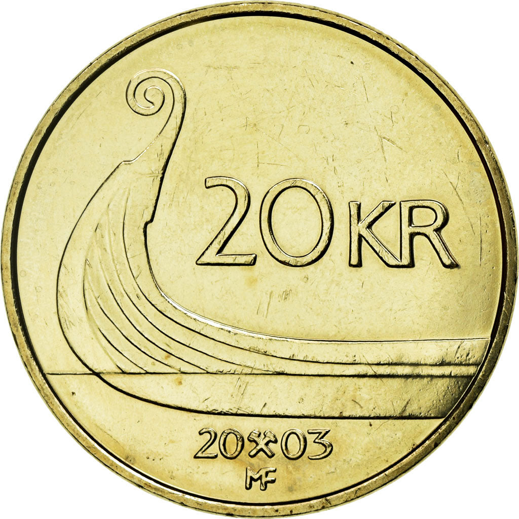 Moneta, Norvegia, Harald V, 20 Kroner, 2003, BB+, Nichel-ottone, KM:453