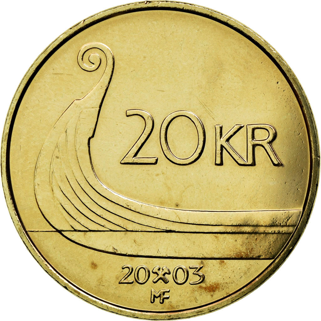 Coin, Norway, Harald V, 20 Kroner, 2003, AU(50-53), Nickel-brass, KM:453