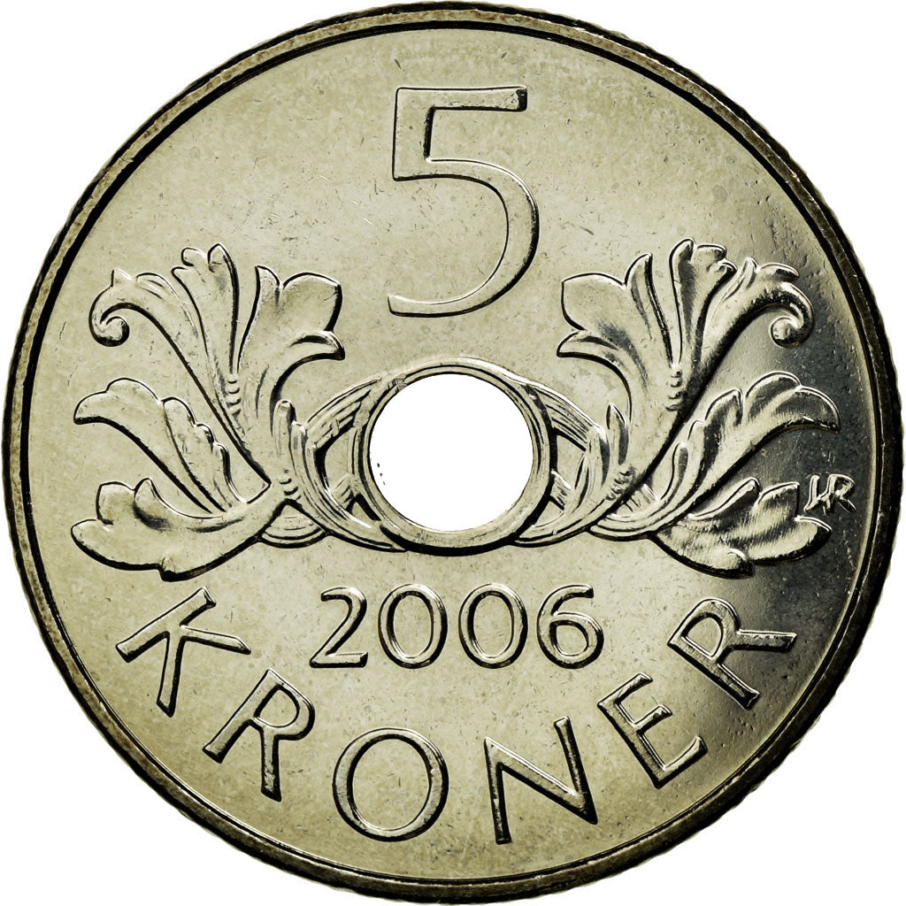 Coin, Norway, Harald V, 5 Kroner, 2006, MS(63), Copper-nickel, KM:463