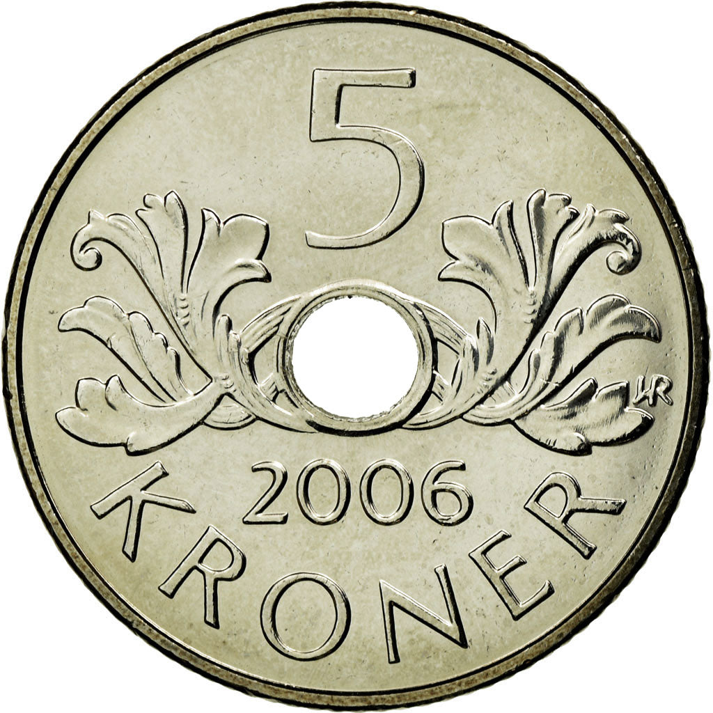 Coin, Norway, Harald V, 5 Kroner, 2006, MS(63), Copper-nickel, KM:463