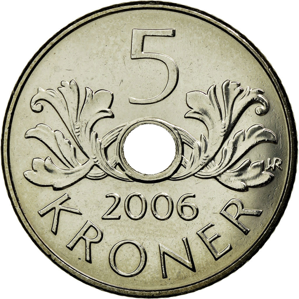 Coin, Norway, Harald V, 5 Kroner, 2006, MS(63), Copper-nickel, KM:463