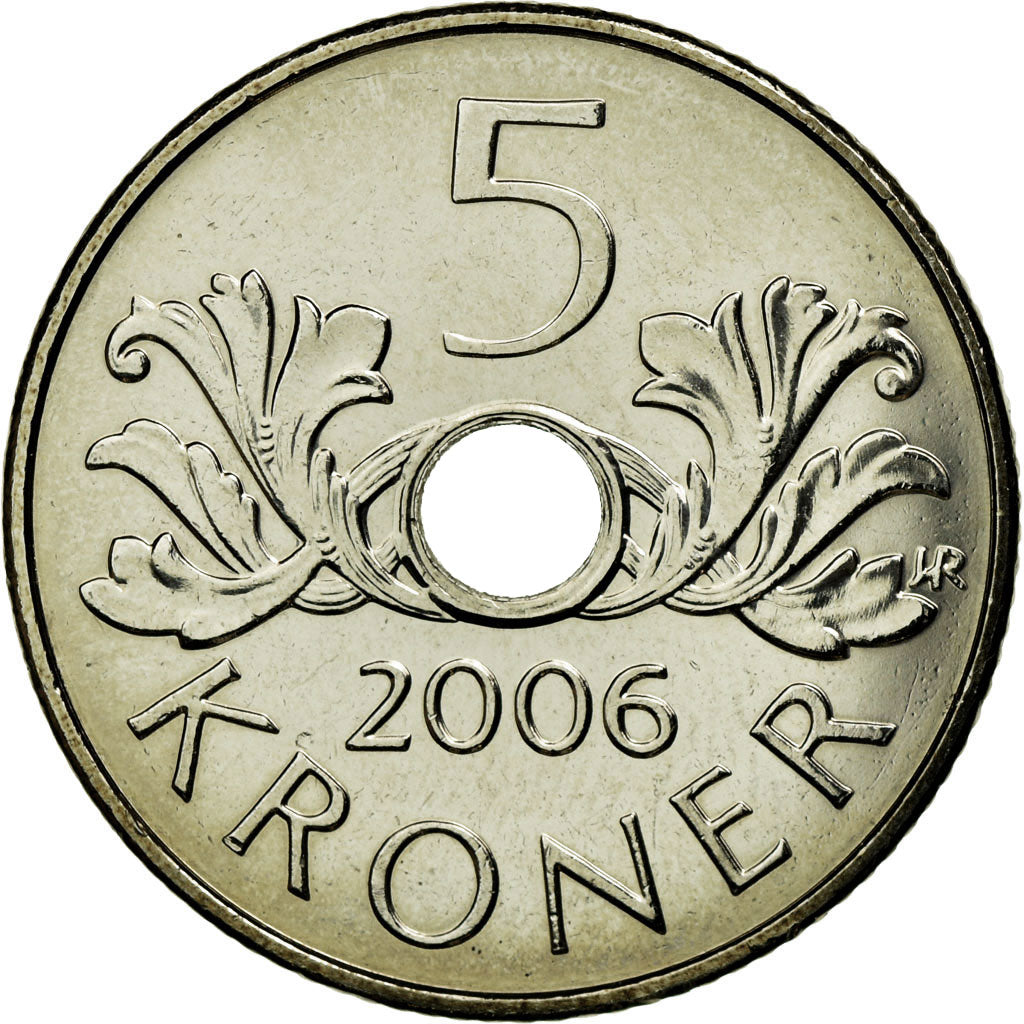 Coin, Norway, Harald V, 5 Kroner, 2006, MS(63), Copper-nickel, KM:463