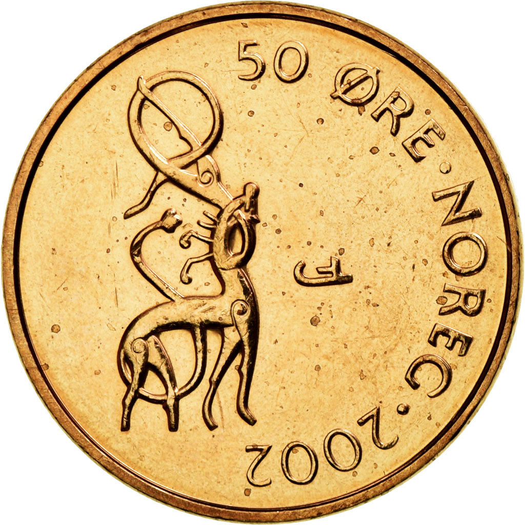 Munten, Noorwegen, Harald V, 50 Öre, 2002, PR, Bronze, KM:460