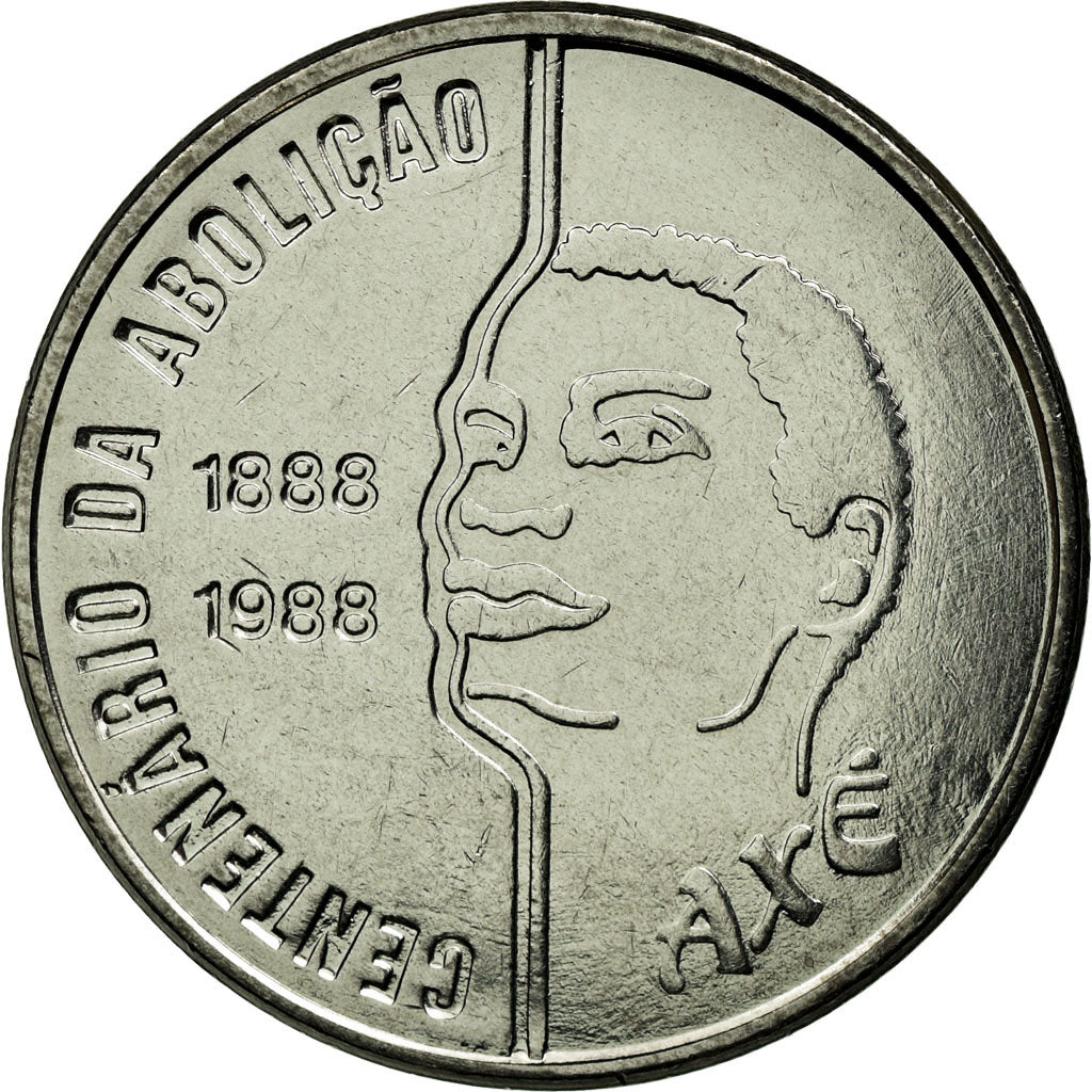 Coin, Brazil, Abolition of Slavery Centennial - Male, 100 Cruzados, 1988