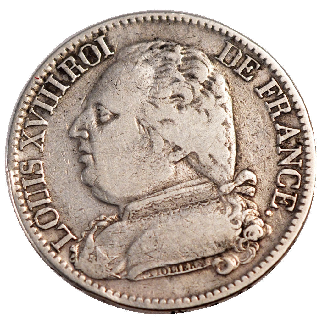 FRANCE, Louis XVIII, 5 Francs, 1814, Perpignan, KM #702.11, VF(20-25), Silver,..