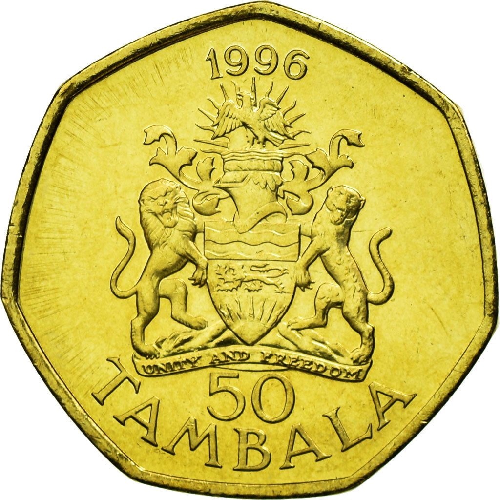 Münze, Malawi, 50 Tambala, 1996, VZ, Brass plated steel, KM:30