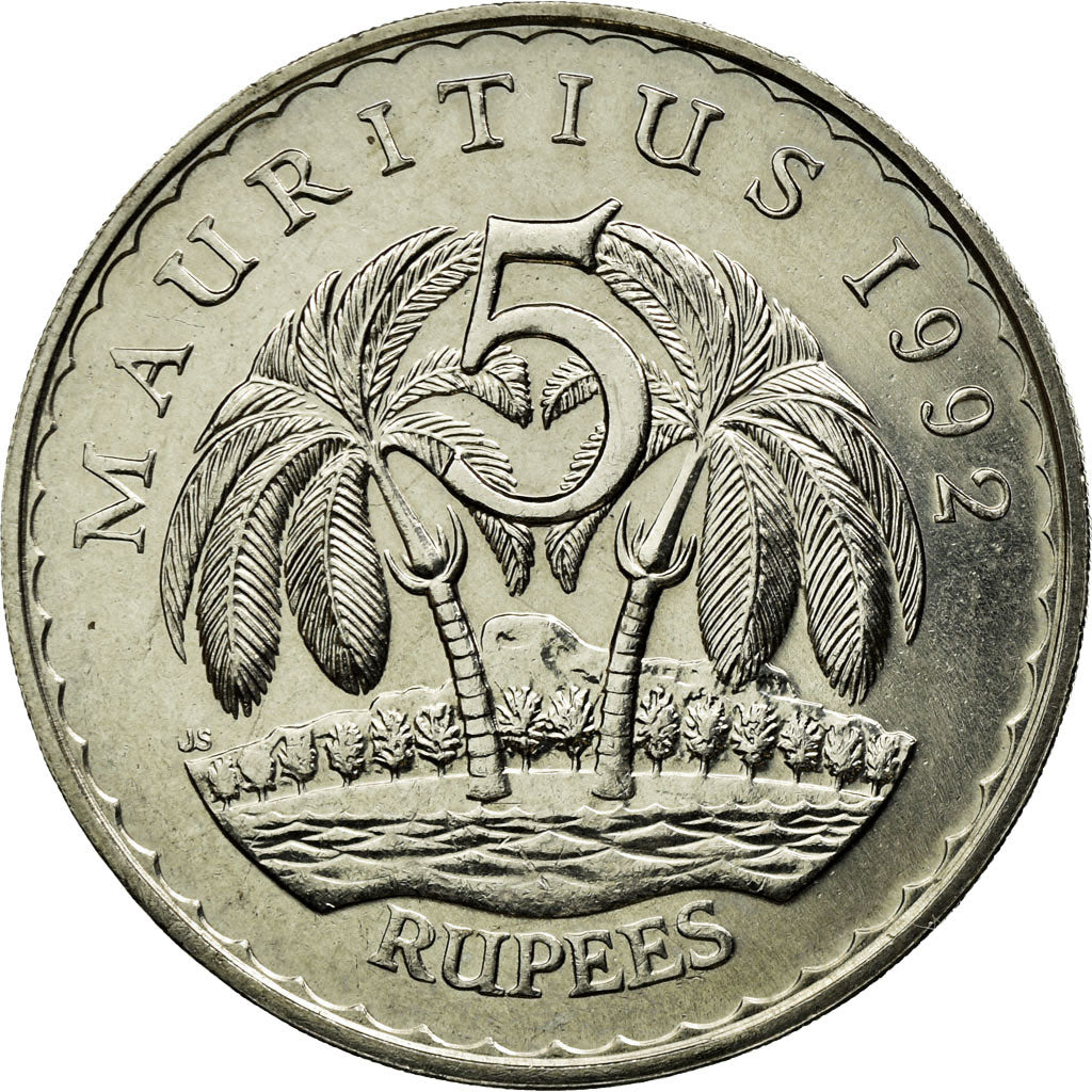 Moneta, Mauritius, 5 Rupees, 1992, EF(40-45), Miedź-Nikiel, KM:56