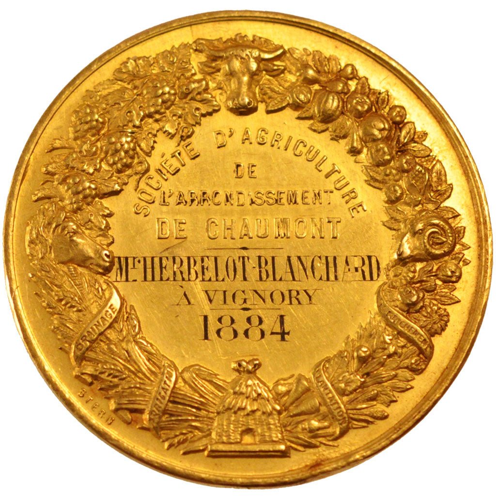 FRANCE, Flora, French Third Republic, Medal, 1884, AU(55-58), Oudiné, Gold, 2...