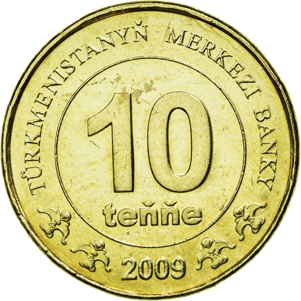 Coin, Turkmanistan, 10 Tenge, 2009, AU(55-58), Brass, KM:98