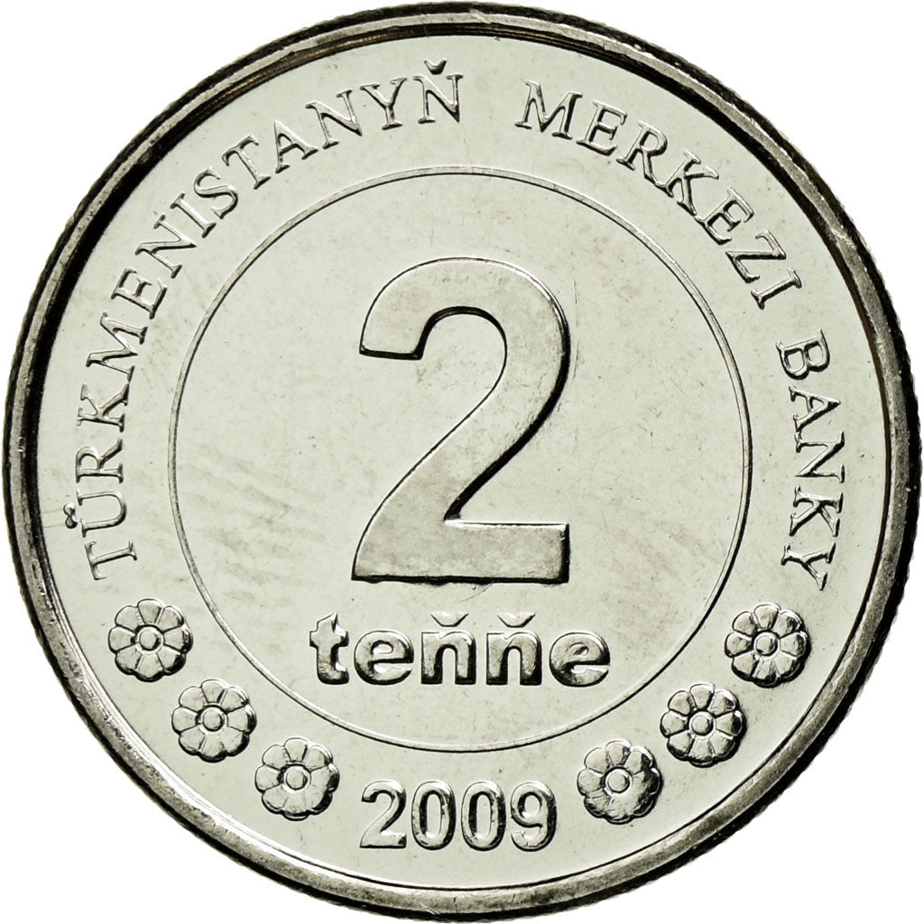 Coin, Turkmanistan, 2 Tenge, 2009, AU(55-58), Nickel plated steel, KM:96